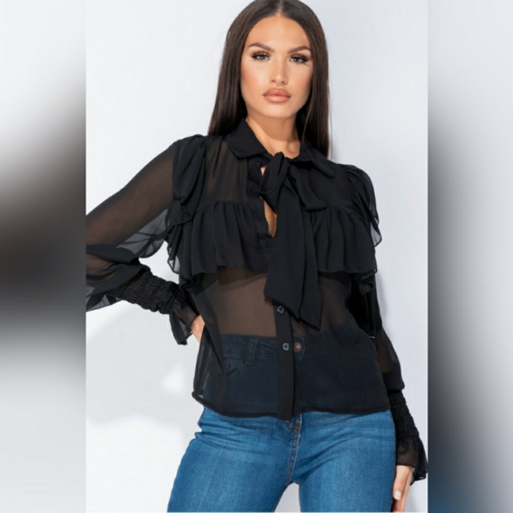 LAST ONE! Chiffon Pussy Bow Blouse - Picture 3 of 8